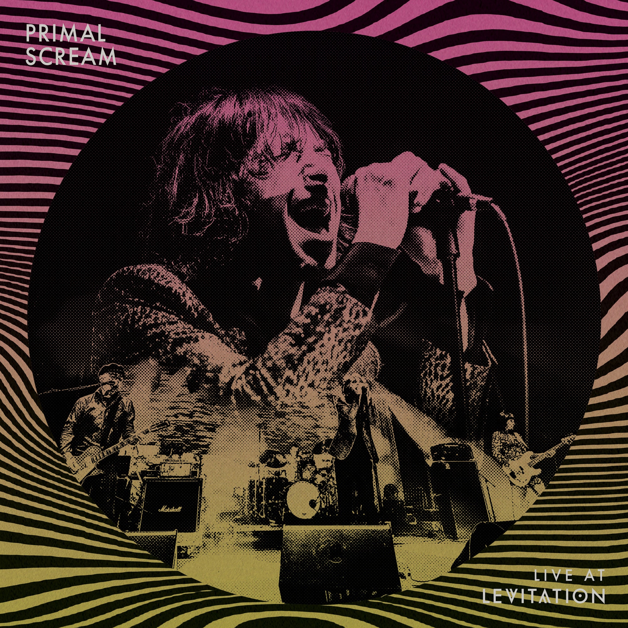 primal scream - live at levitation - album cover - pink, yellow, black
