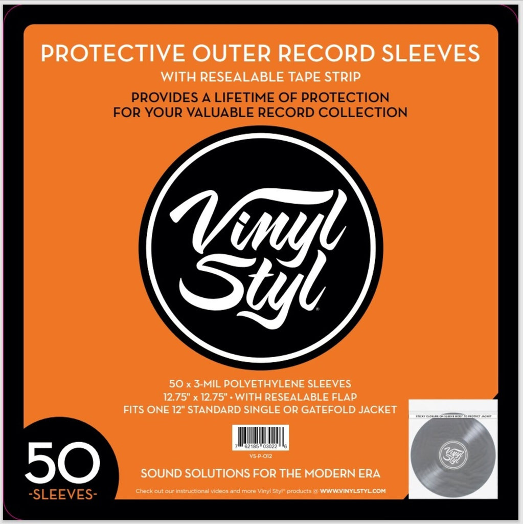Vinyl Styl®VS-P-012 12 Inch Outer Record Sleeves - Resealable Flap - 50 Count